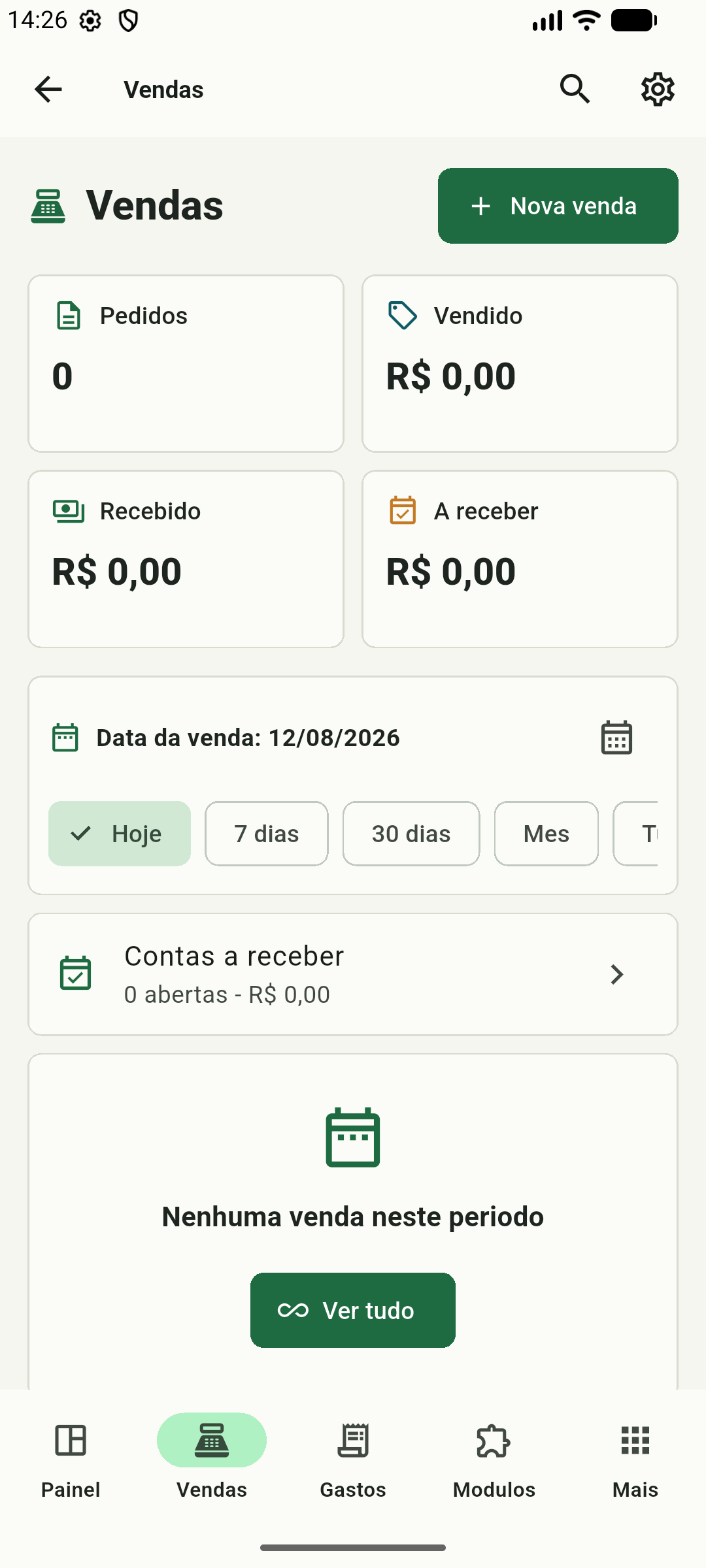 Tela de vendas do Narvex Agro